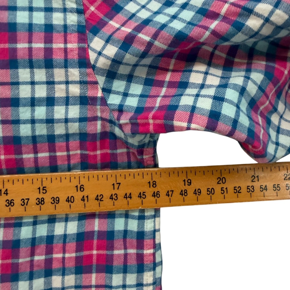 Vineyard Vines Kids Large 16 Whale Shirt Pink Blue Plaid Button Down Cotton Long - Picture 4 of 5